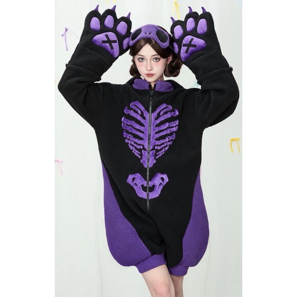 Meowcos Other - Meowcos Gothic Black and Purple Cat Skeleton Pajama With Eye Mask